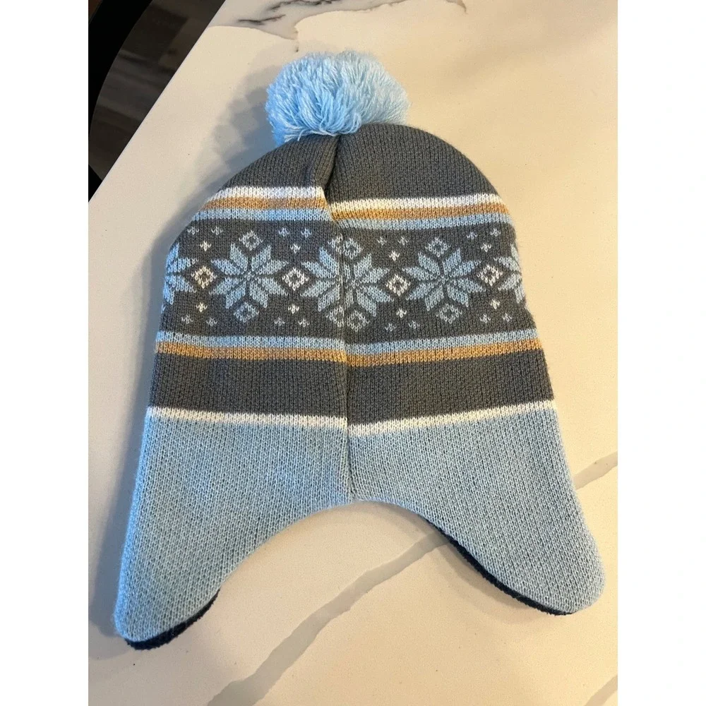 Bluey and Bingo Kids Winter Beanie Hat with Pom Pom Snowflake Pattern Ear‎ Flaps